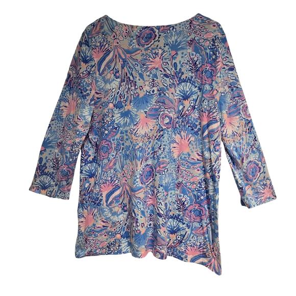 Talbots Cotton Modal Knit Embroidered Crocheted Trim Tunic Top, Size Large - Picture 2 of 7